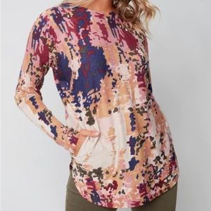 Charlie B Printed Multi-Color Pockets Tunic Sweater